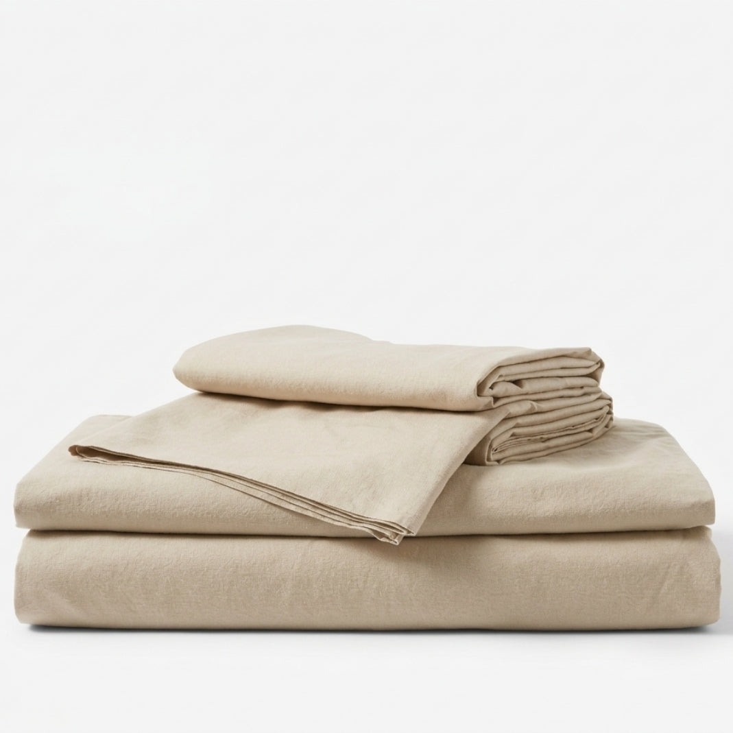 Folded beige Bamboo bedding set - 1 duvet set, 1 fitted sheet and 2 pillowcases