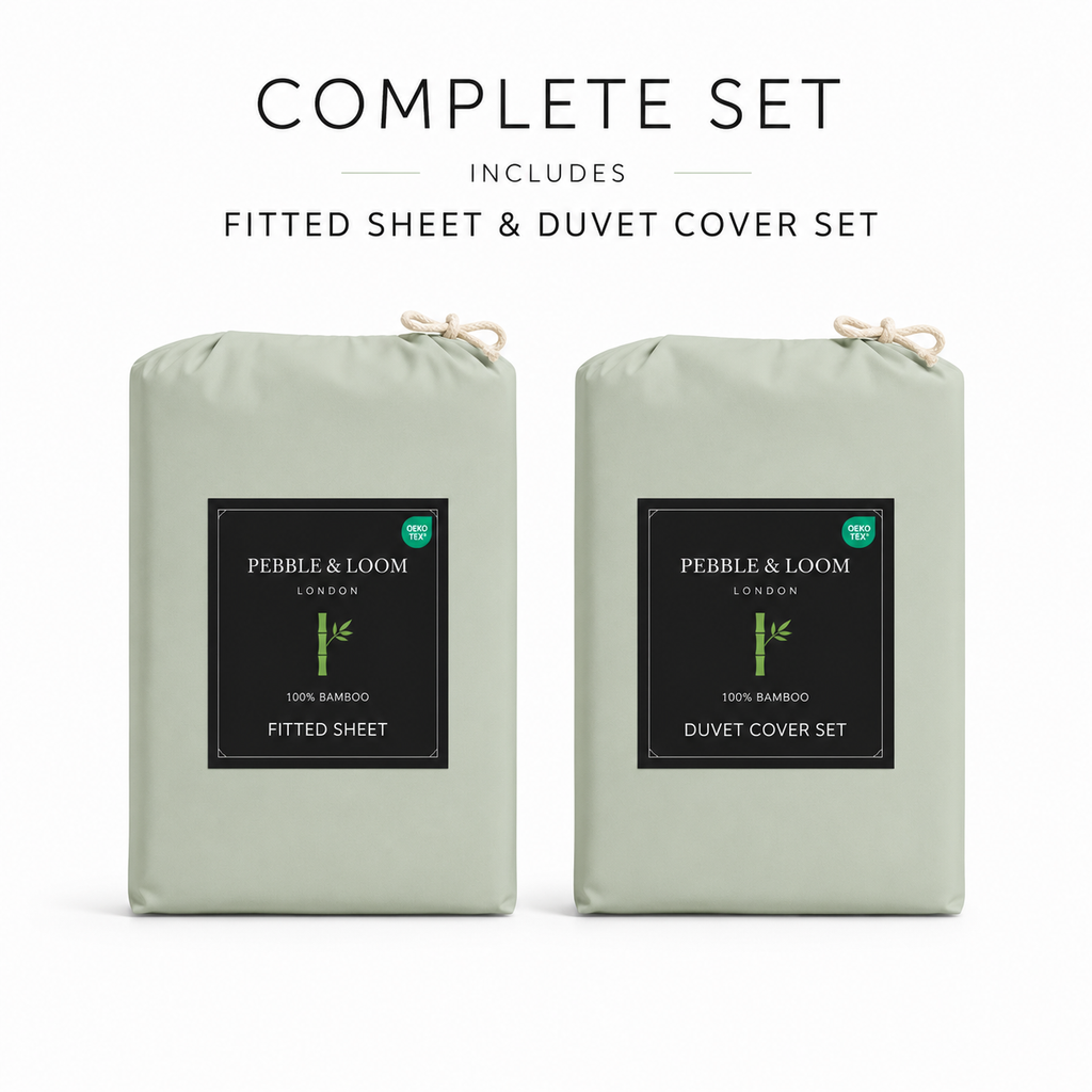 Sage Bamboo linen (including fitted sheet) in eco-friendly packaging