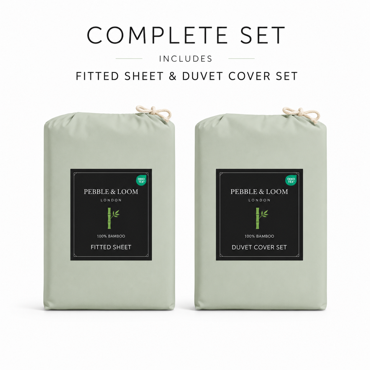 Sage Bamboo linen (including fitted sheet) in eco-friendly packaging