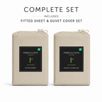 Bamboo beige bed linen (including bamboo bedsheet) set in bamboo fabric sustainable packaging