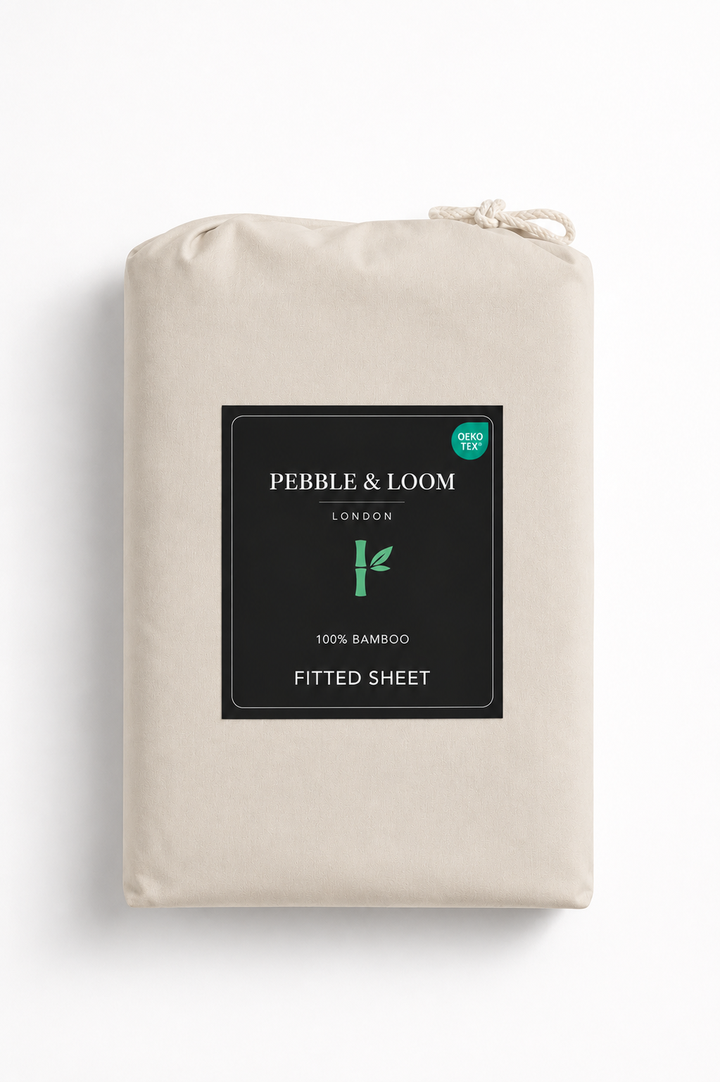 Bamboo beige bed linen (including bamboo bedsheet) set in bamboo fabric sustainable packaging