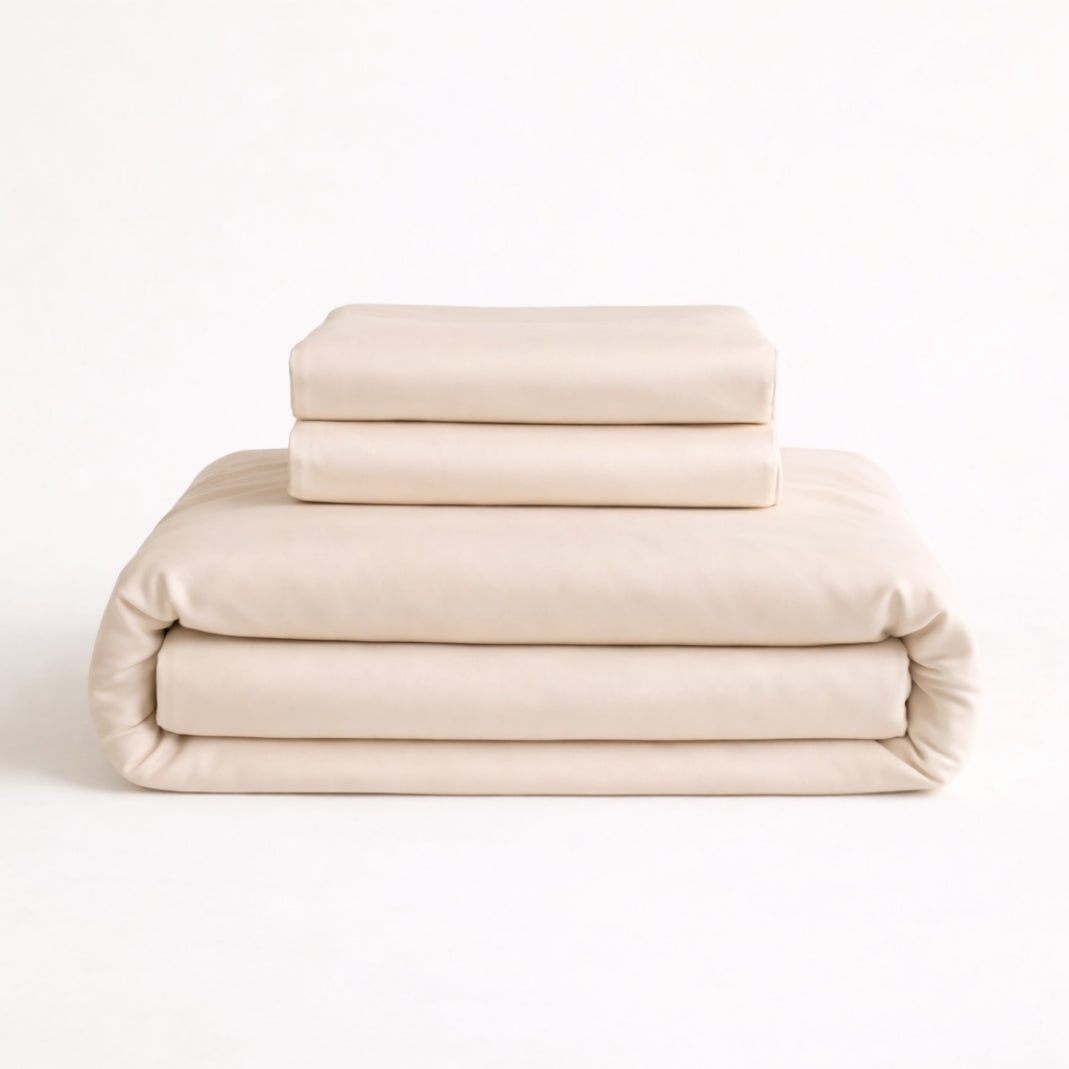 folded Bamboo duvet set using silky 100 percent bamboo fabic in beige colour