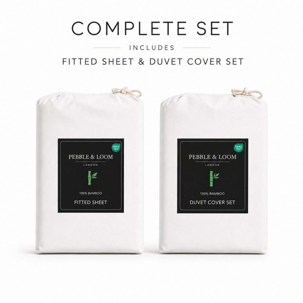 Retail packaging of the bamboo bedset in white