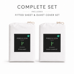 Retail packaging of the bamboo bedset in white