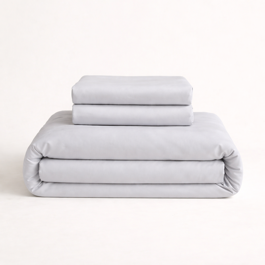 Folded grey bamboo duvet cover set including duvet cover and pillowcases — Pebble & Loom