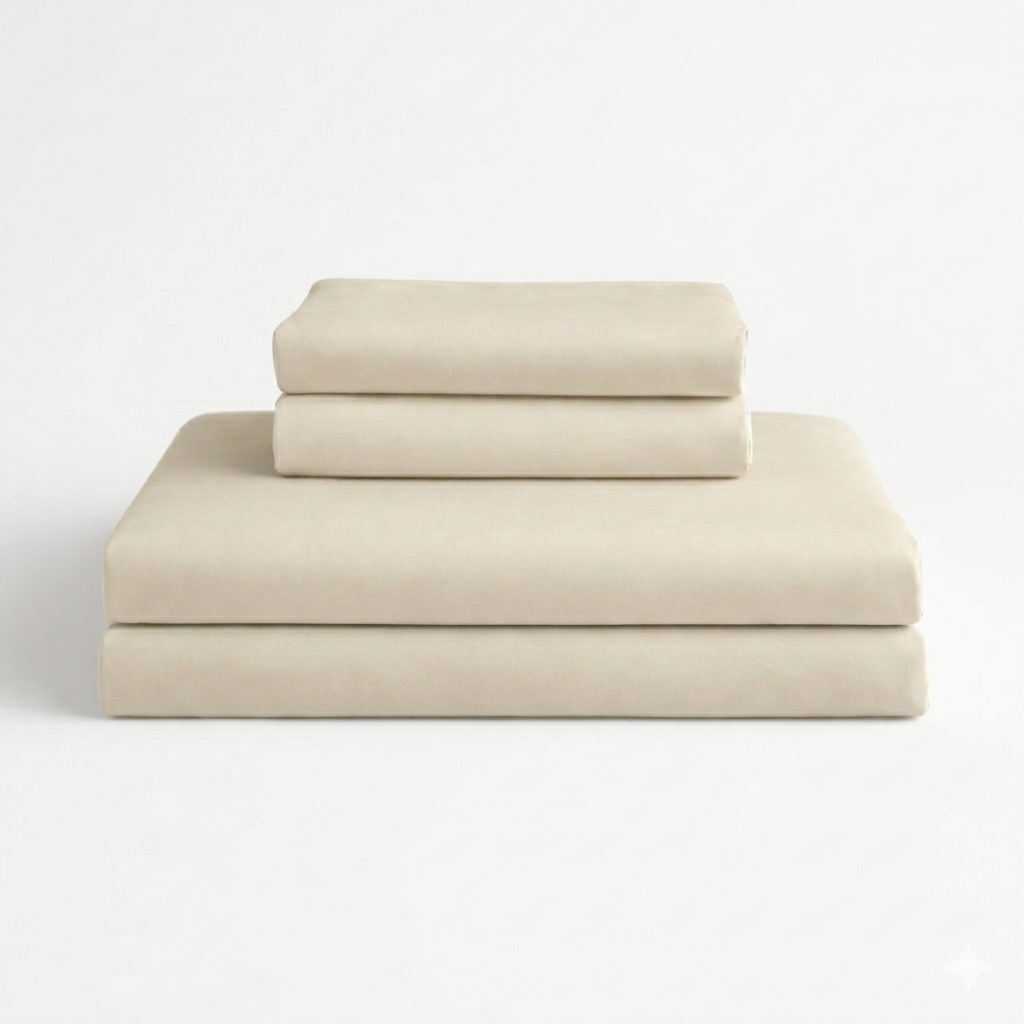 Folded cream bamboo duvet cover set including duvet cover and pillowcases — Pebble & Loom