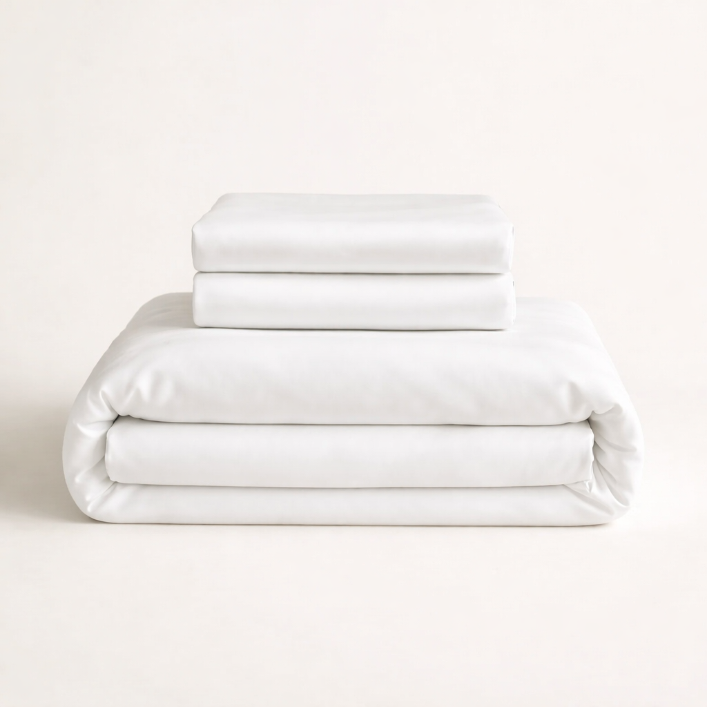 Folded white bamboo duvet cover set including duvet cover and pillowcases — Pebble & Loom