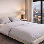 Grey bamboo duvet set (bamboo duvet cover + 2 bamboo pillowcases) in a modern UK room