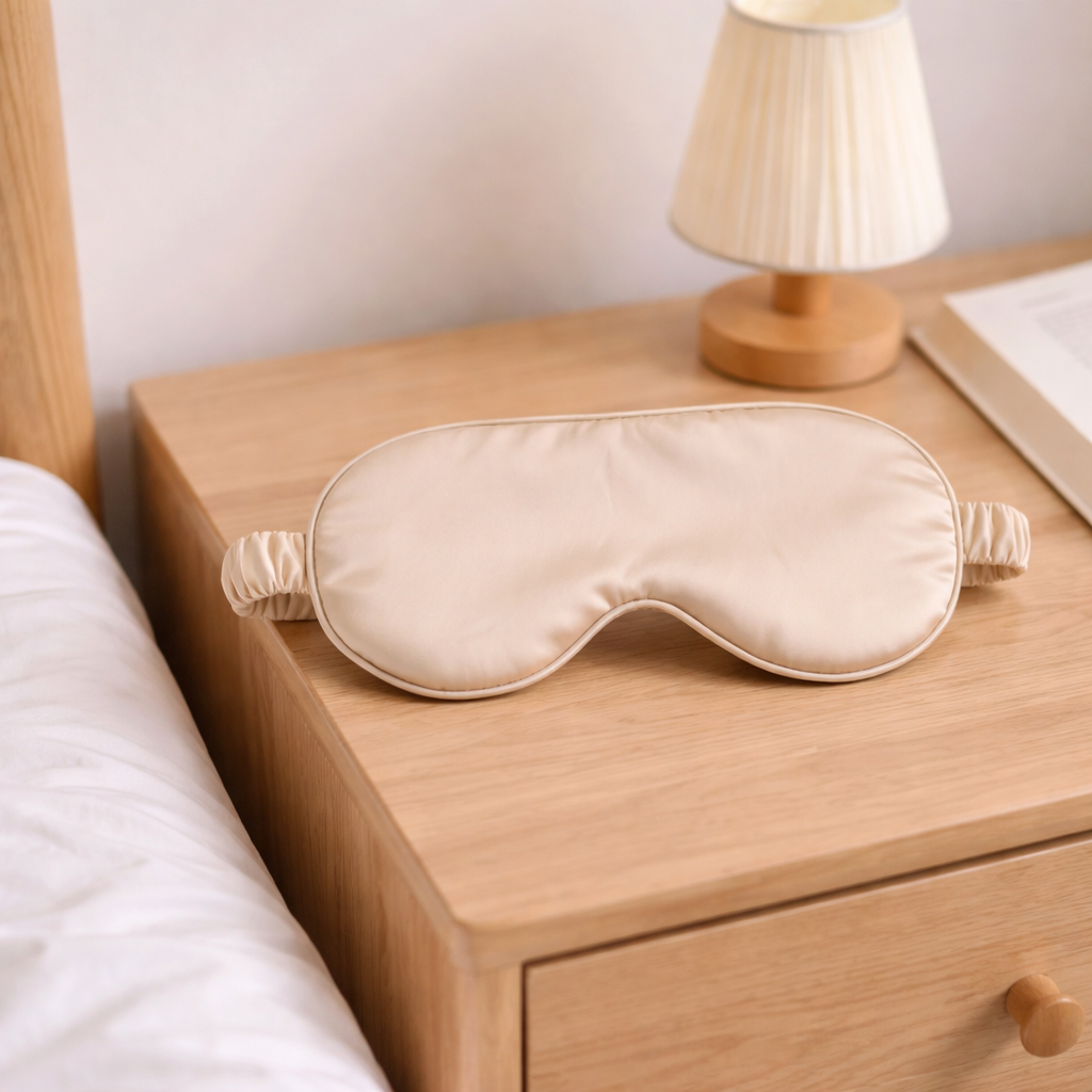 Mulberry silk eye mask in beige - premium 22 momme mulberry silk