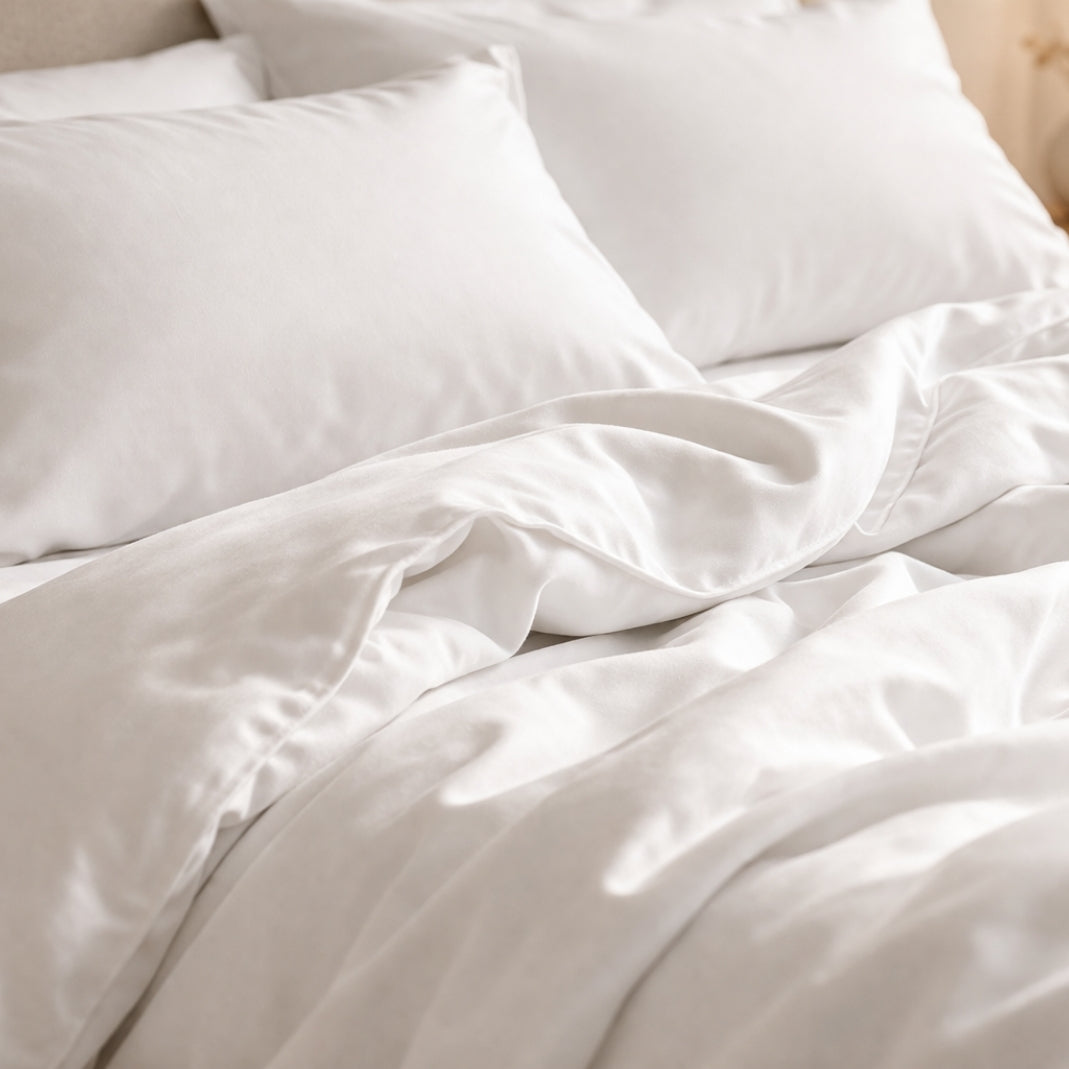 White bamboo duvet set - used on a bed