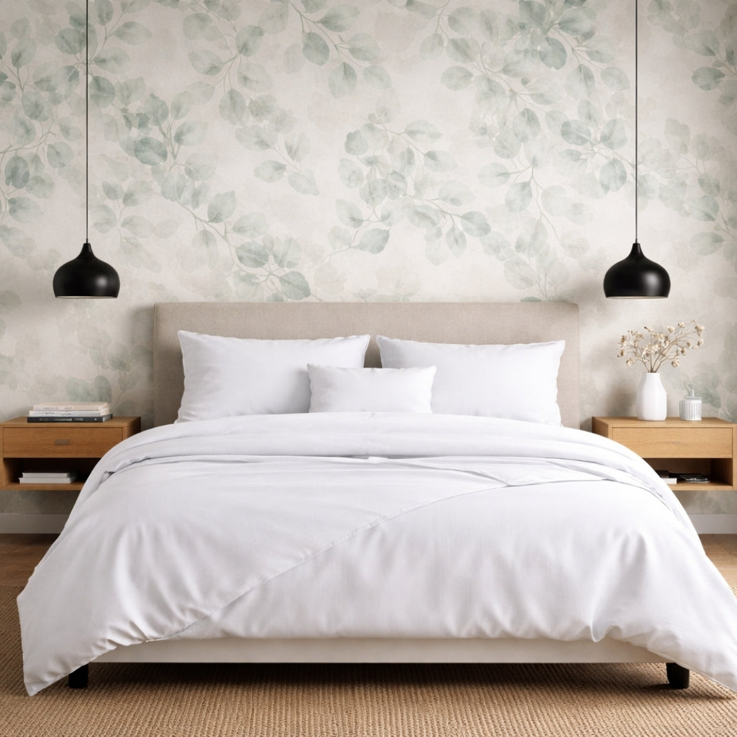 100 percent bamboo bedding set in white: featuring a fitted sheet, duvet cover and two pillowcases in a bedroom in the UK 