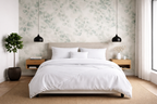 100 percent bamboo bedding set in white: featuring a fitted sheet, duvet cover and two pillowcases in a bedroom in the UK