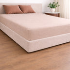 beige bamboo bed sheet with high quality stitching and elastic fit
