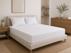 high thread count white bamboo bed sheet in a bedroom