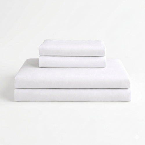 Image of the full 100% bamboo bed linen set: Includes one fitted sheet, one duvet cover and two pillowcases. White Colour. 