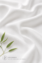 White bamboo fabric of our duvet ccover, having a silky sateen weave and soft drape.