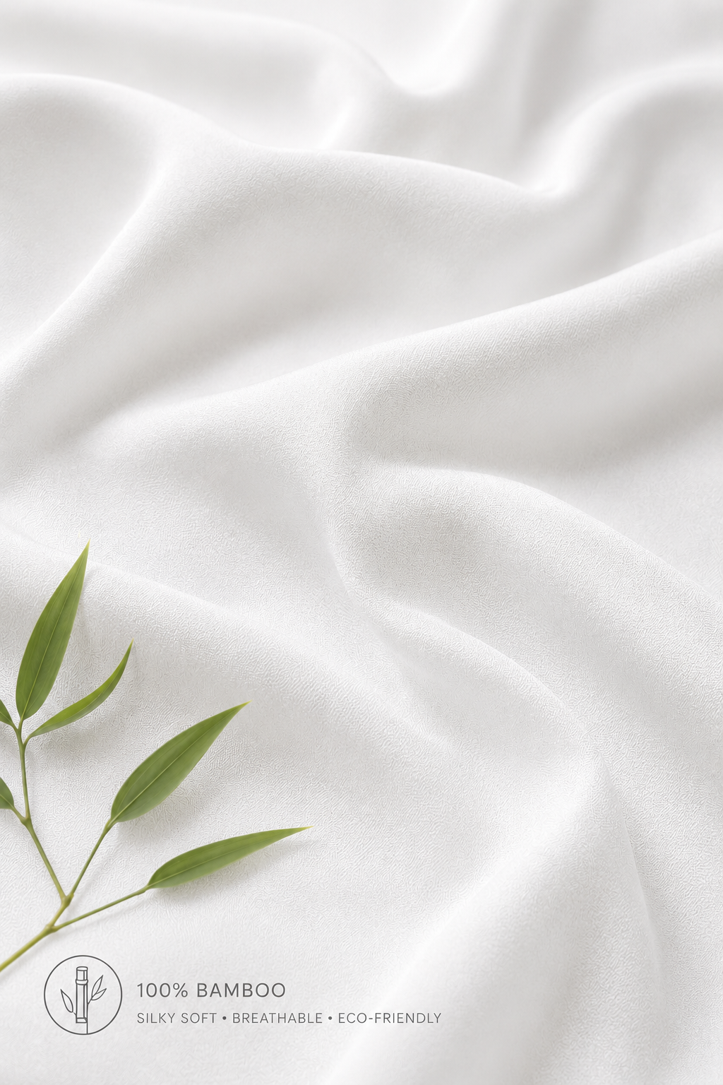 White bamboo fabric of our duvet ccover, having a silky sateen weave and soft drape.